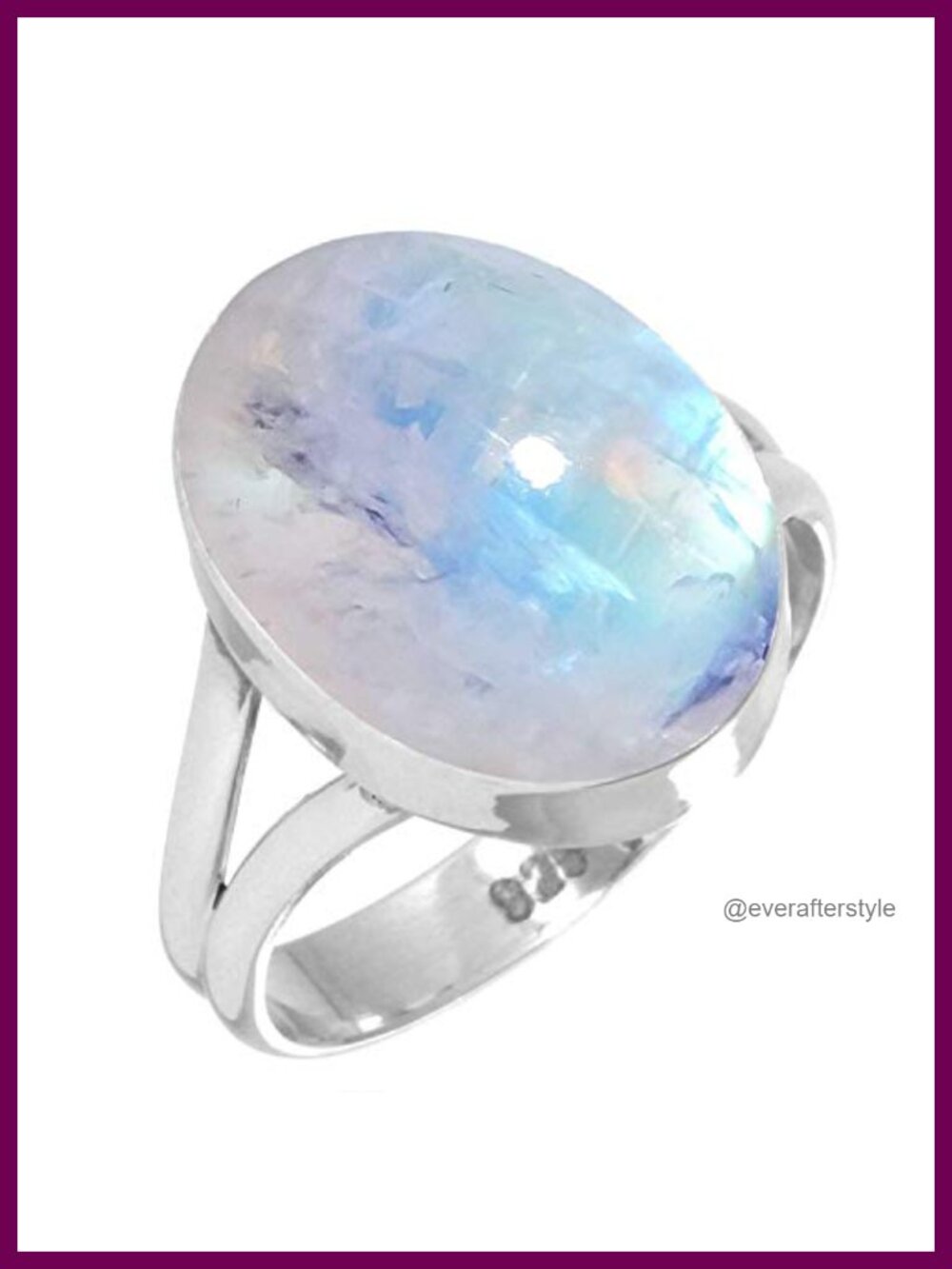 Genuine 925 Sterling Silver Statement Ring Chunky White Moonstone Oval Boho